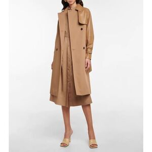 Max Mara Lichene Cotton & Leather Tan Belted Trench Coat Classic Size 8